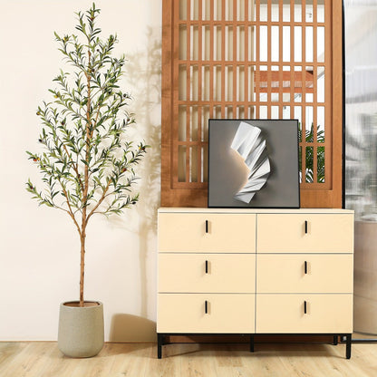 Slender Potted Olive Artificial Tree with Complete 4, 5, 6 and 7 ft Height Options and Faux Fruit Detail