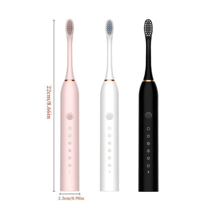 Sonic Electric Toothbrush with 6 Modes & Smart Timer – USB Rechargeable, Soft Bristles for Sensitive Gums, Whitening Oral Care for Men & Women, Black White Pink