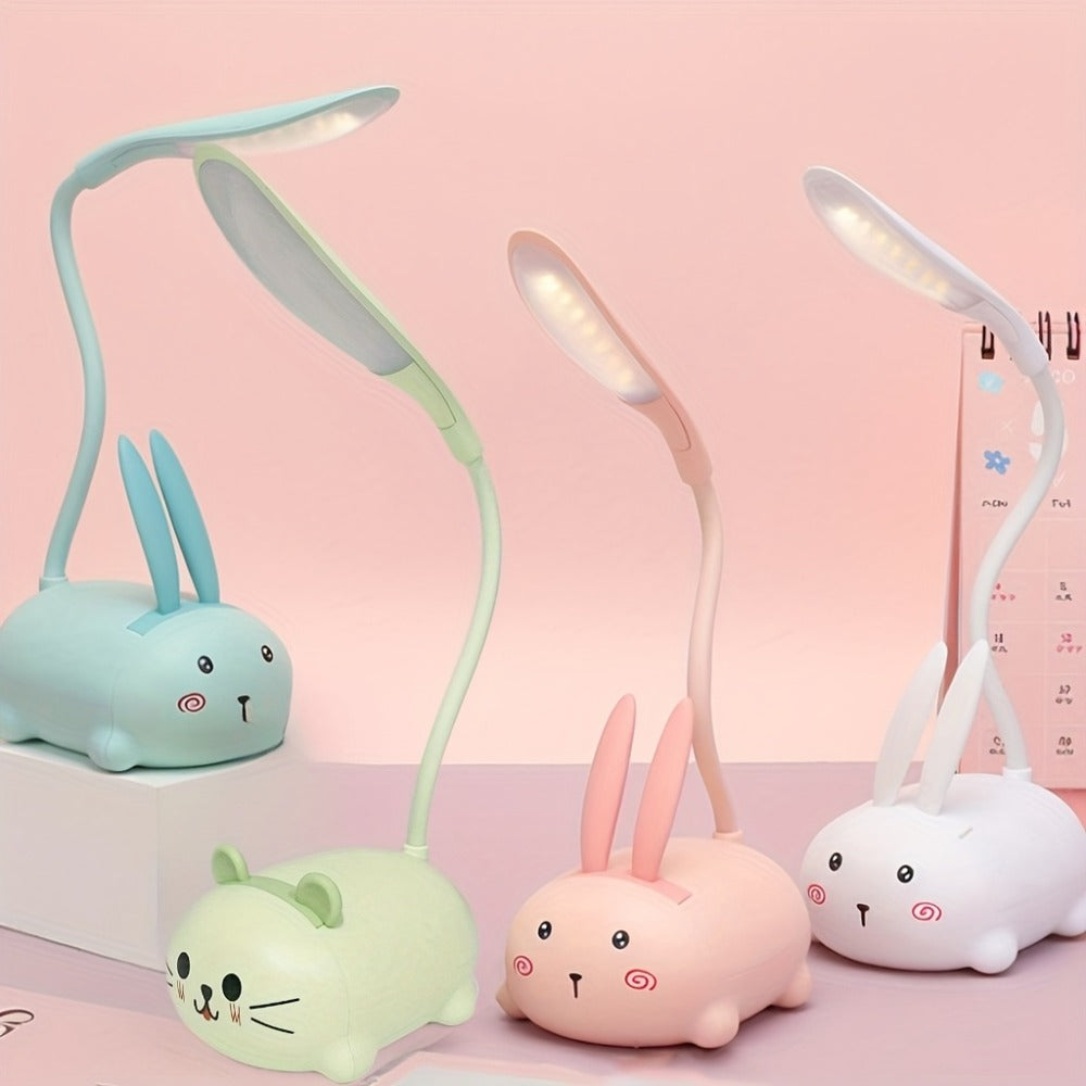 Night Light Mini Animal Desk Lamp with Flexible Neck, USB Rechargeable Power and Five Bunny or Cat Style Options