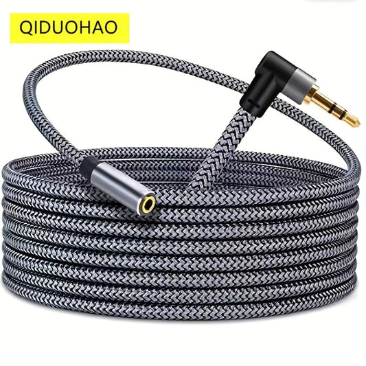 Nylon Braided 3.5mm Male to Female Audio Extension Cable Right-Angle Connectors Lossless Sound AUX Cable Compatible with Smartphones Speakers Car Stereo Headphones Tablets Laptops Hi-Fi Audio Systems