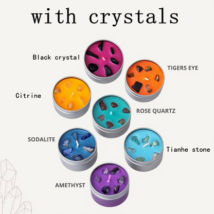 Seven-Piece Color Candle Gift Box with Crystal-Style Pendant Necklaces and Pictured 2.2 oz Tins