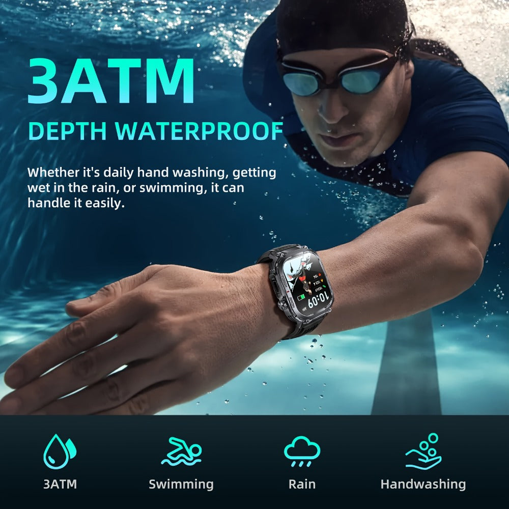 Smartwatch for Men 2.02 Inch with LED Flashlight, Wireless Calling and Activity Tracking for Outdoor Use