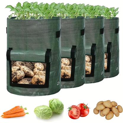 Potato Grow Bags with Harvest Flap & Handles 4pcs 7 Gallon | No-Dig Harvest Window | Vegetable Planter for Potatoes Onions Tomatoes Carrots Indoor Outdoor