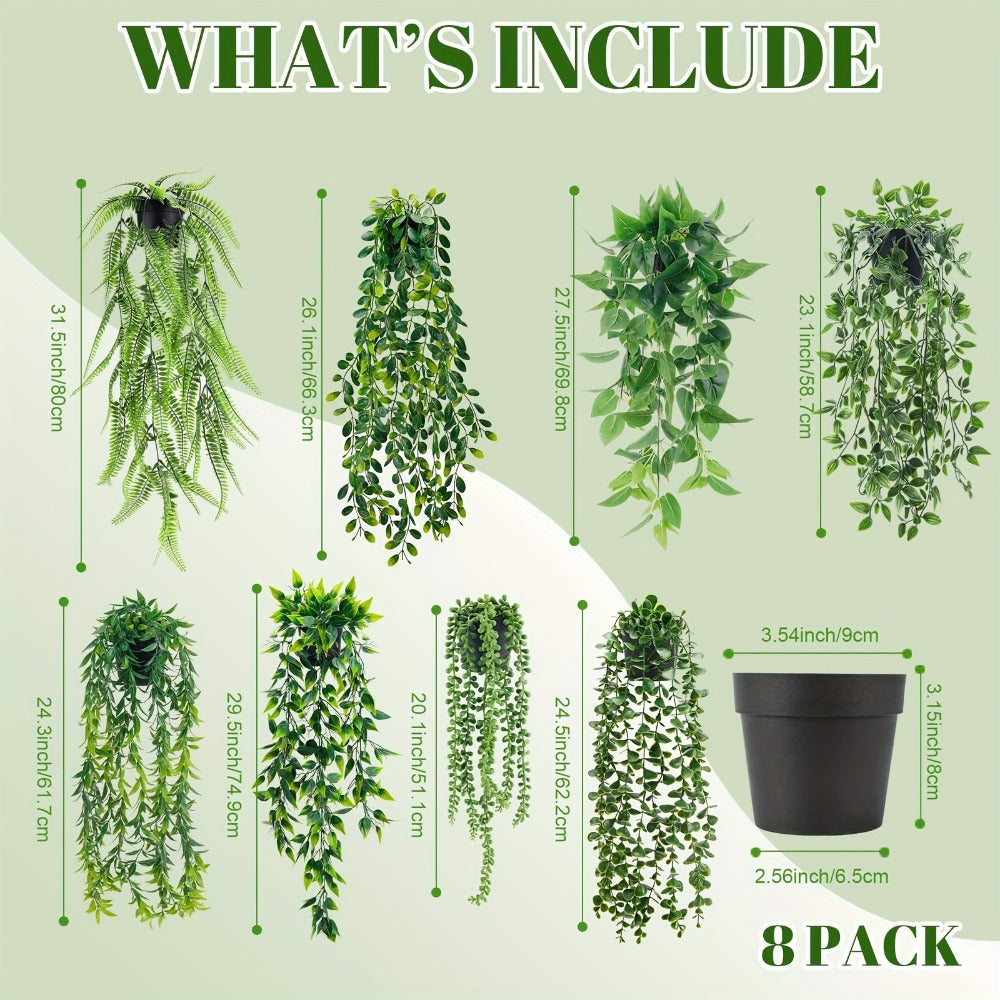 Hanging Artificial Greenery Vines in Eucalyptus, Fern and Mixed Styles with Six- or Eight-Pack Options