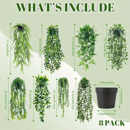 Hanging Artificial Greenery Vines in Eucalyptus, Fern and Mixed Styles with Six- or Eight-Pack Options