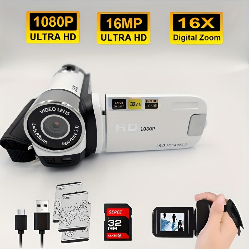 270° Flip Screen Digital Camera 1080P Full HD – LED Fill Light, 16X Zoom, 2.7" Display, Wide Angle Lens, One-Touch Phone Upload, Selfie Vlogging Camera for Outdoor Photography & Travel