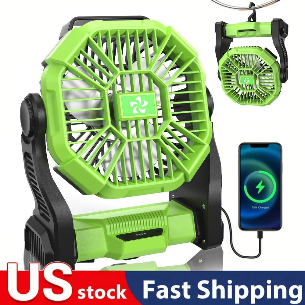 Portable Camping Fan with Hanging Hook, Three-Level Lantern and 12 Color or Style Options Pictured