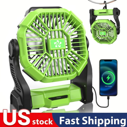 Portable Camping Fan with Hanging Hook, Three-Level Lantern and 12 Color or Style Options Pictured