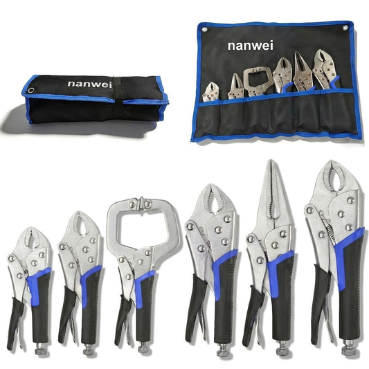 Pliers Set 6-Piece – Needle Nose, Curved & Locking C-Type Pliers, 5–10 Inch Sizes, Versatile Vise Grip Tool Kit for Home Repair, Automotive, Electrical & DIY Projects