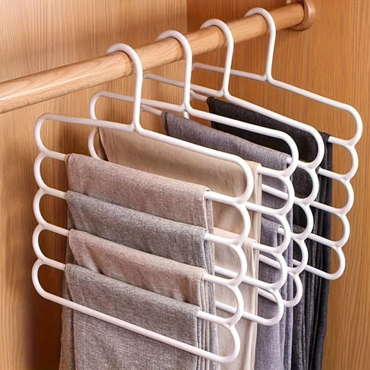 5-Layer Pants Rack Multi-Tier Anti-Slip Space Saving Hanger | 5 Pack Vertical Closet Organizer for Pants Scarves Clothing | Durable Plastic Wardrobe Hanger for Home Bedroom Boutique