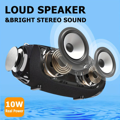 Portable Outdoor Bluetooth Speaker Wireless Stereo with 10-Hour Playtime, Loud Bass, Surround Sound for Parties, Travel, Camping & Beach — Waterproof Design for Indoor & Outdoor Use