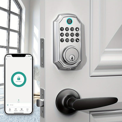 100 Code Keypad Door Lock Smart Keyless Entry Deadbolt – Anti-Peep Password, One-Touch Auto Lock, Fingerprint & WiFi Options, Zinc Alloy Front Door Lock, Easy Install, Low Battery Alarm, Black Silver