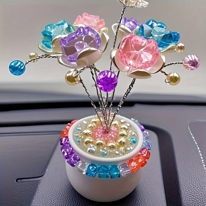 Crystal-Style Flower Decorations for Car Console or Home Display in Six Piece-Count and Color Styles