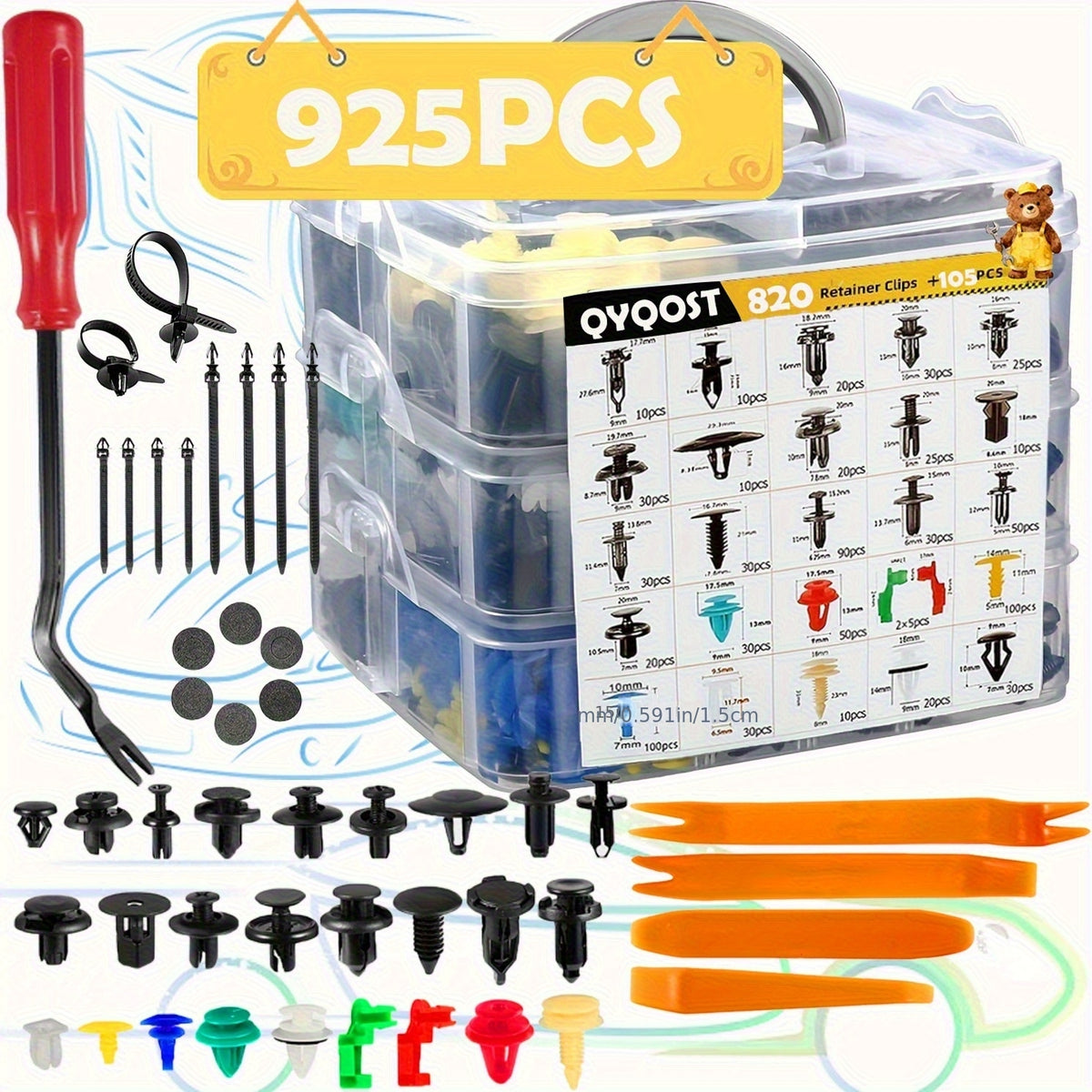 Car Body Fasteners Kit – Snap Rivets, Wing Expansion Screws & Willow Nails, Universal Automotive Retainer Clips for Car Body Panels, Bumpers & Trim (115 / 925 / 928 / 1275 pcs)