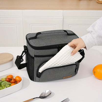 Insulated Lunch Bag with Adjustable Shoulder Strap, Dual Zippers and Black, Grey or Blue Color Options