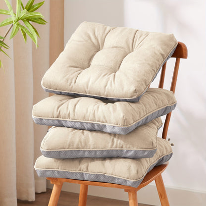 Tufted Chair Cushion Set with Four 15.5-Inch Pads, Tie Straps and 11 Solid Color Choices for Dining Chairs