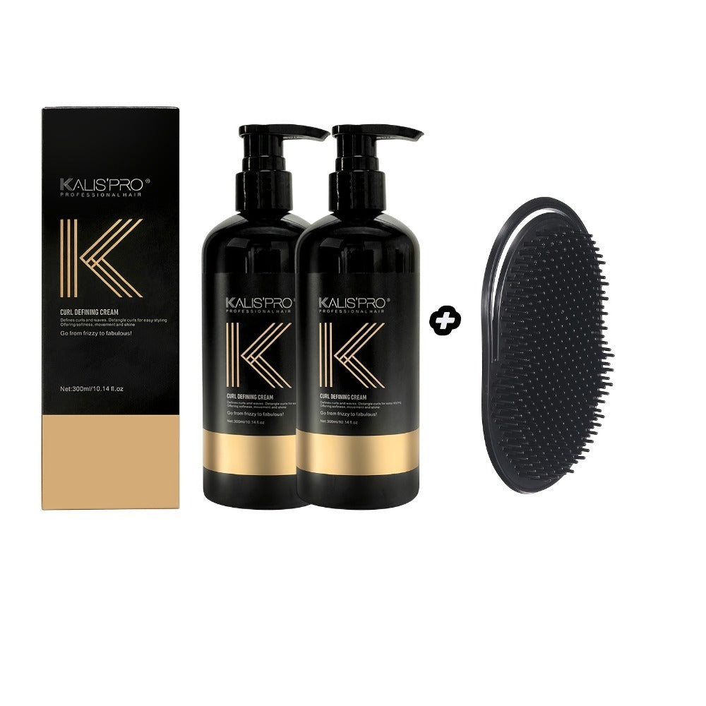 Curl Defining Cream with Detangling Brush Set 10.14 oz — Anti-Frizz Curl Enhancer, Long-Lasting Bouncy Curls, Non-Sticky Lightweight Hold, Salon Quality for Curly Wavy & Coily Hair, Women & Men
