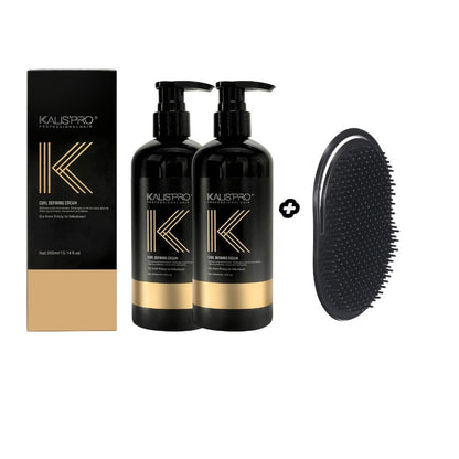 Curl Defining Cream with Detangling Brush Set 10.14 oz — Anti-Frizz Curl Enhancer, Long-Lasting Bouncy Curls, Non-Sticky Lightweight Hold, Salon Quality for Curly Wavy & Coily Hair, Women & Men