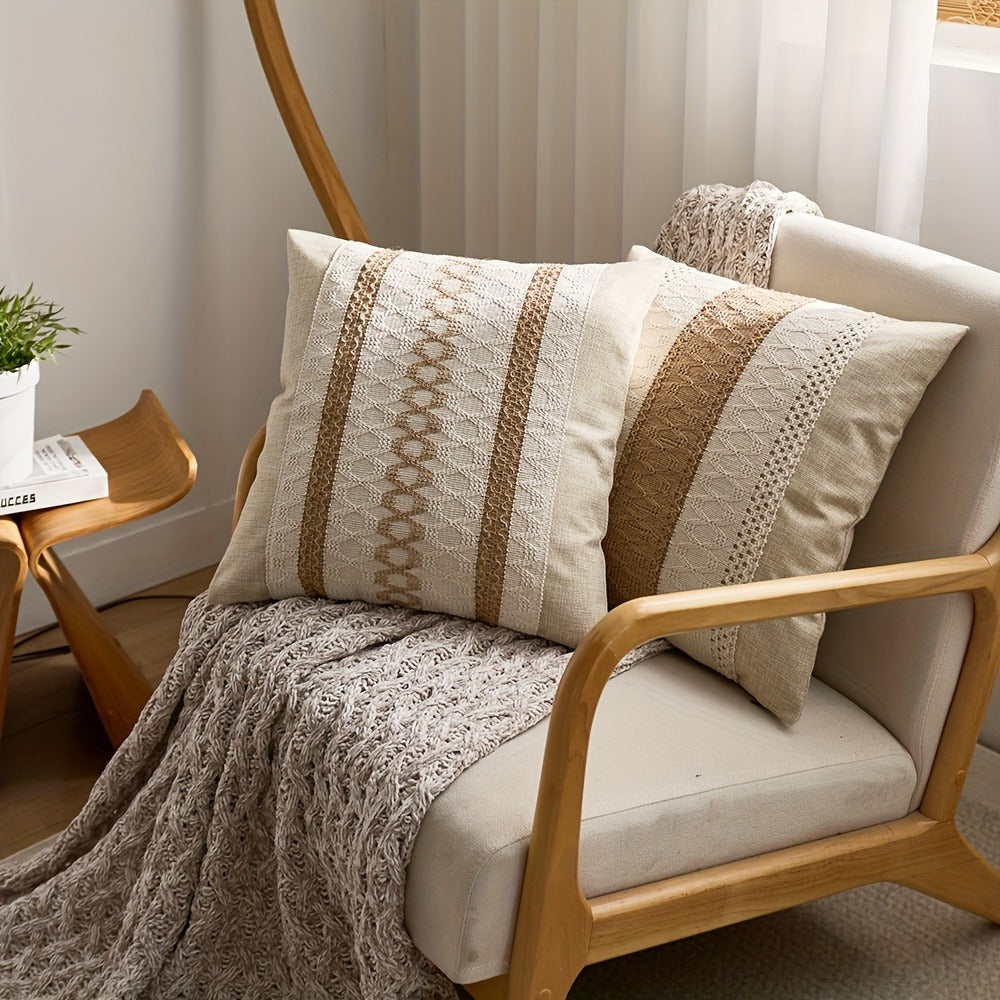 Brown and Beige Geometric Throw Pillow Covers, Two-Piece 18 x 18-Inch Set with Zipper Closures
