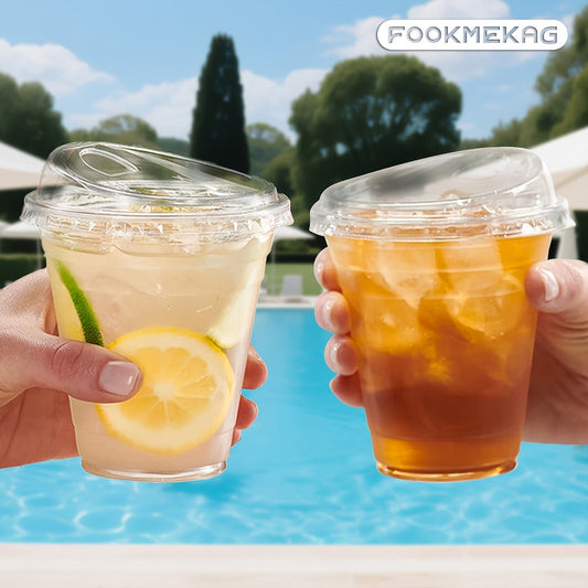 Disposable Clear PET Cups with Lids 50 Sets – Transparent Plastic Cups for Coffee Smoothies Cold Drinks Parties Picnics Travel, 16oz & 20oz