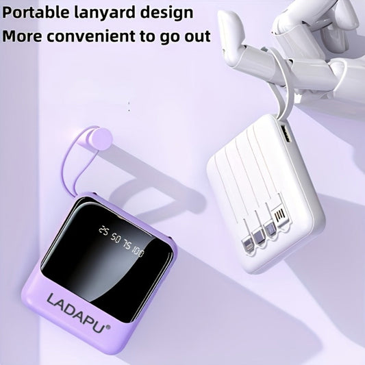 Power Bank 10000mAh with Built-In Cable Set, 5W/15W/22.5W Variants, Display and Lanyard for Travel