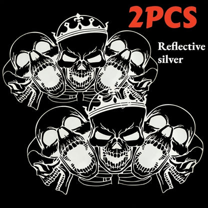 Car Window Decal Gothic Skull 2PCS Reflective Silver UV-Resistant Vinyl | Skeleton Sticker Full Cover Halloween Car Decoration Small 17x11in Large 21.6x17.7in Laptop Mirror Auto Styling