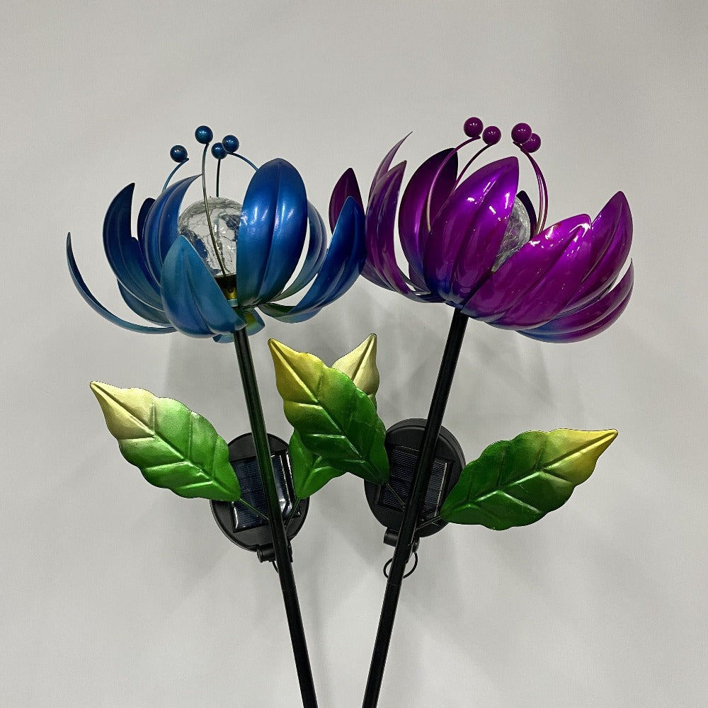 Solar Garden Light Rotating Windmill Flower with Color-Changing LED and Purple or Blue Options