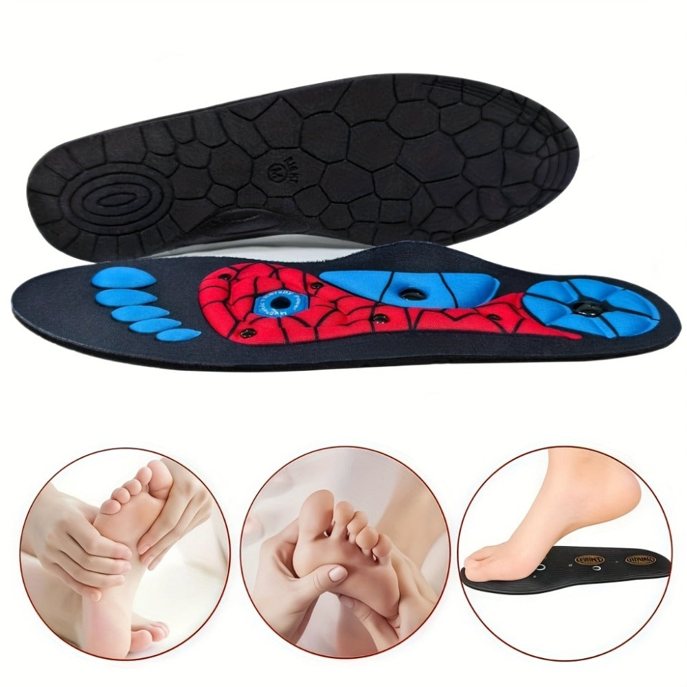 Red or Blue Full-Length Textured Shoe Insoles with Zoned Footbed Pattern in US 4-7, 8-11 and 12-15 Sizes