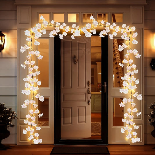 Cherry Blossom Fairy Light Garland 100 LED USB Powered – 180cm Artificial Flower String Lights for Wedding, Christmas, New Year, Spring & Home Wall Decor, Warm White IP45