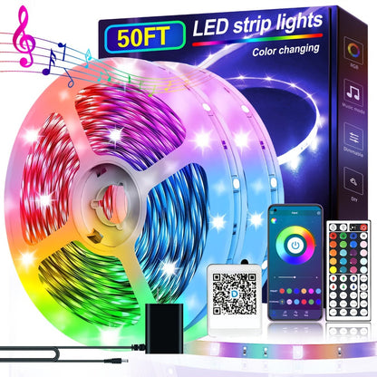RGB LED Smart Light Strip 200FT Music Sync Color Changing – 44-Key Remote, Multi-Color Adjustable, Adhesive Install | Living Room, Bedroom, Gaming Room & Home Decoration
