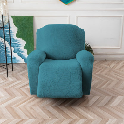 Four-Piece Recliner Chair Cover Set with Leaf Jacquard Pattern, Side Pocket and Six Color Options
