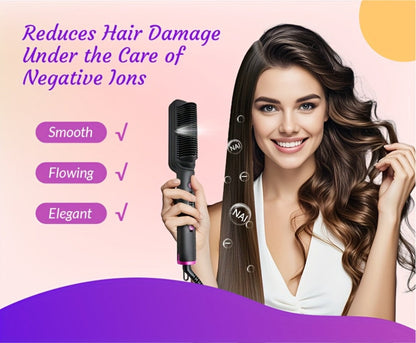 Ionic Hair Straightener Brush Anti-Scald – Precise Temperature Control Auto Shut-Off Straightening Comb Flat Iron for Women All Hair Types – Rose Gold, Black, Gift for Her