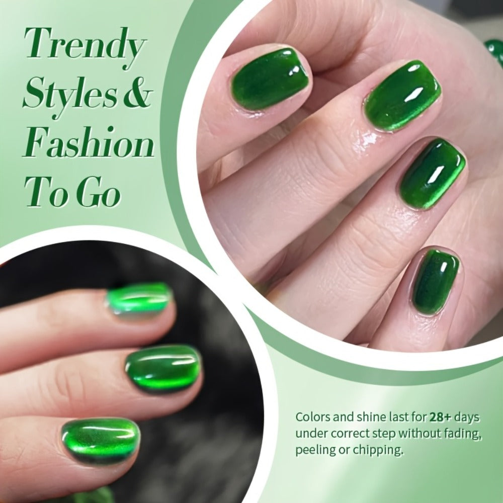 Gel Nail Polish BORN PRETTY MY269 Imperial Green 10ml Magnetic Cat Eye Shimmer in a White Bottle