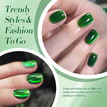 Gel Nail Polish BORN PRETTY MY269 Imperial Green 10ml Magnetic Cat Eye Shimmer in a White Bottle