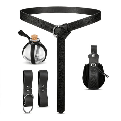 Costume Accessories 5-Piece Medieval Belt Set with Harness, Pouch, Bottle Holder and Two Color Options