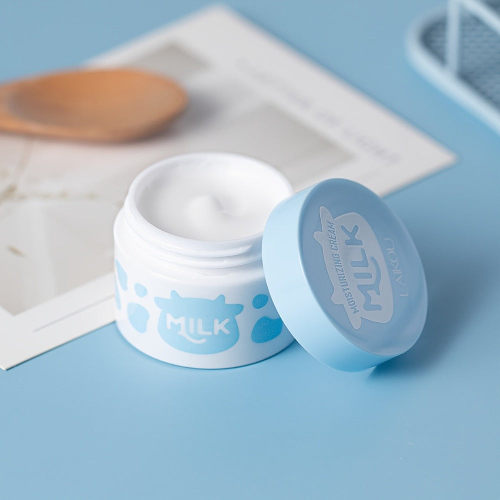 Skincare Set with LAIKOU Label, 5 Milk Items with 50g Cleanser 17ml Serum 25g Cream Brush and Headband