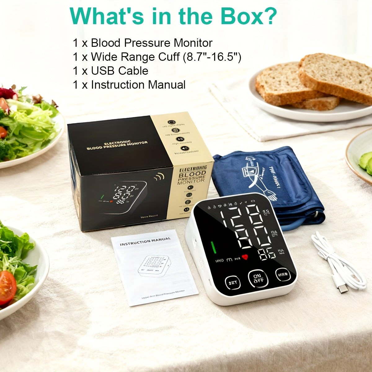 Blood Pressure Monitor Upper-Arm Device with 8.7-16.5 Inch Cuff, 4.5-Inch Backlit Display, Voice and 2 x 99 Memory