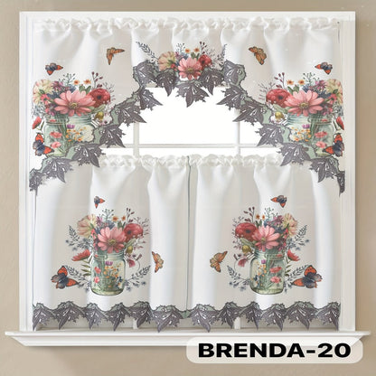 Three-Piece Patterned Kitchen Curtain Set with One Valance, Two Tiers and Forty-Six Exact Design Options