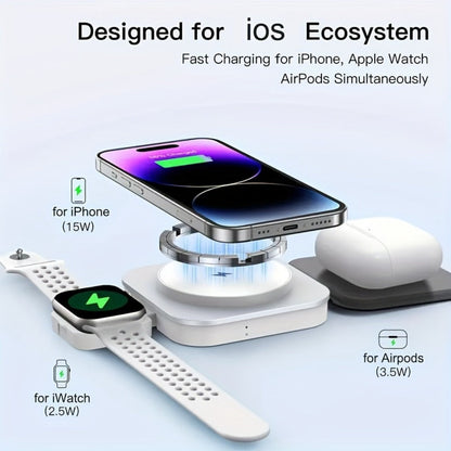 Wireless Charging Station, T11 Foldable 3-in-1 15W Travel Pad in Black for iPhone, Apple Watch and AirPods