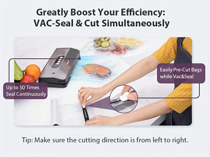 SJ2090 65KPa Vacuum Sealer with Dry, Moist, Pulse and Canister Modes, Cutter, Hose and 10 Bags