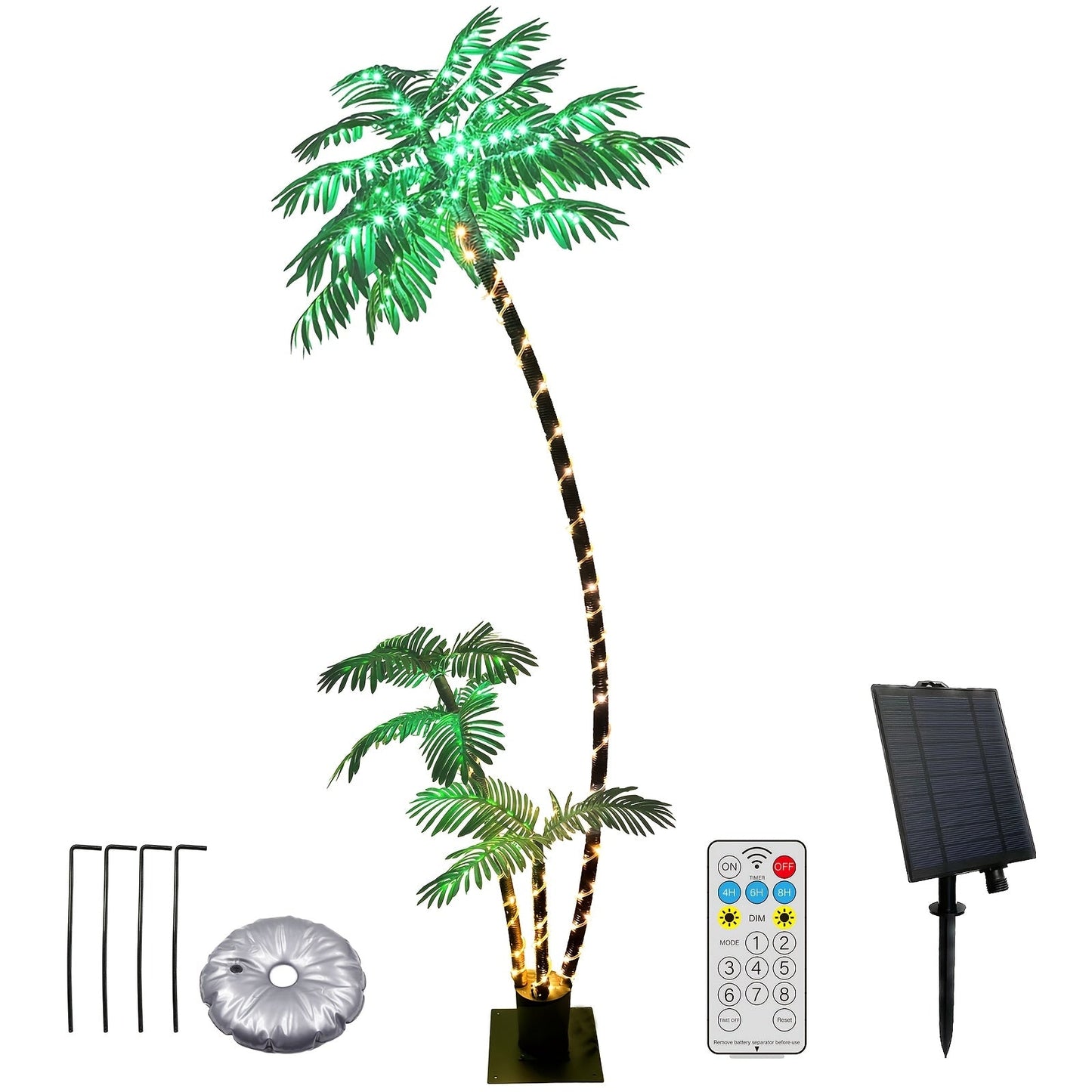 Seven-Foot Solar Palm Tree Light with 260 LEDs, Three Trunks, Remote Control and Eight Modes