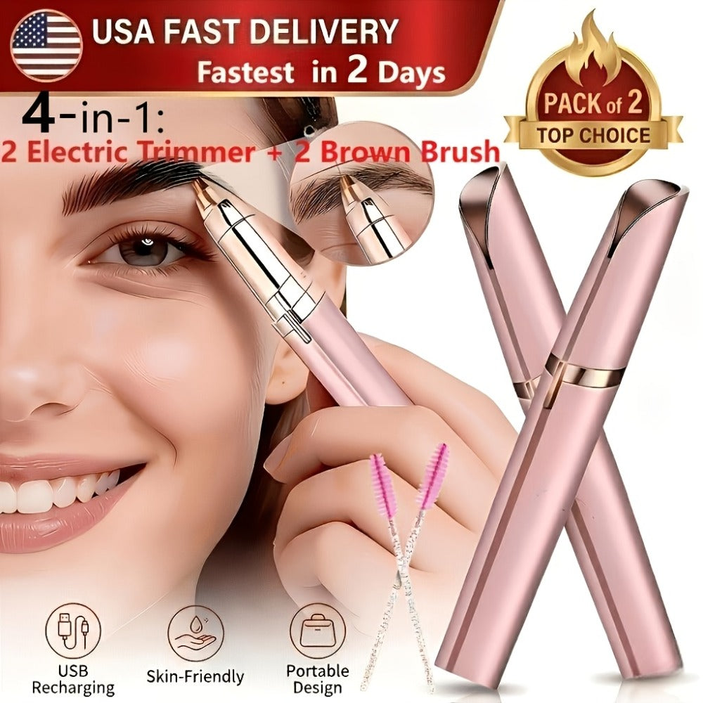 Two-Piece Rechargeable Eyebrow Trimmer Set in Pink, White or Three Colorful Finish Options for Facial Grooming