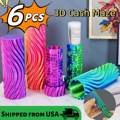 3D Cash Maze Gift Box Set of 6 – Puzzle Money Gift Box, 3D Printed Festive Present Container for Cash & Gift Cards, Fun Christmas Halloween Easter Birthday Gift Idea