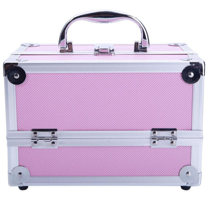 Tabletop Makeup Carry Case with Mirror, Fold-Out Trays and Dividers in Black, Silver or Pink