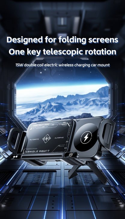 Wireless Charging Car Mount 15W Fast Charge – Universal Phone Holder for iPhone 15 14 13 12 11 8 X, Samsung Galaxy S24 S23 Note20 Fold 5 Fold 6, Supports Folding Screen Smartphones