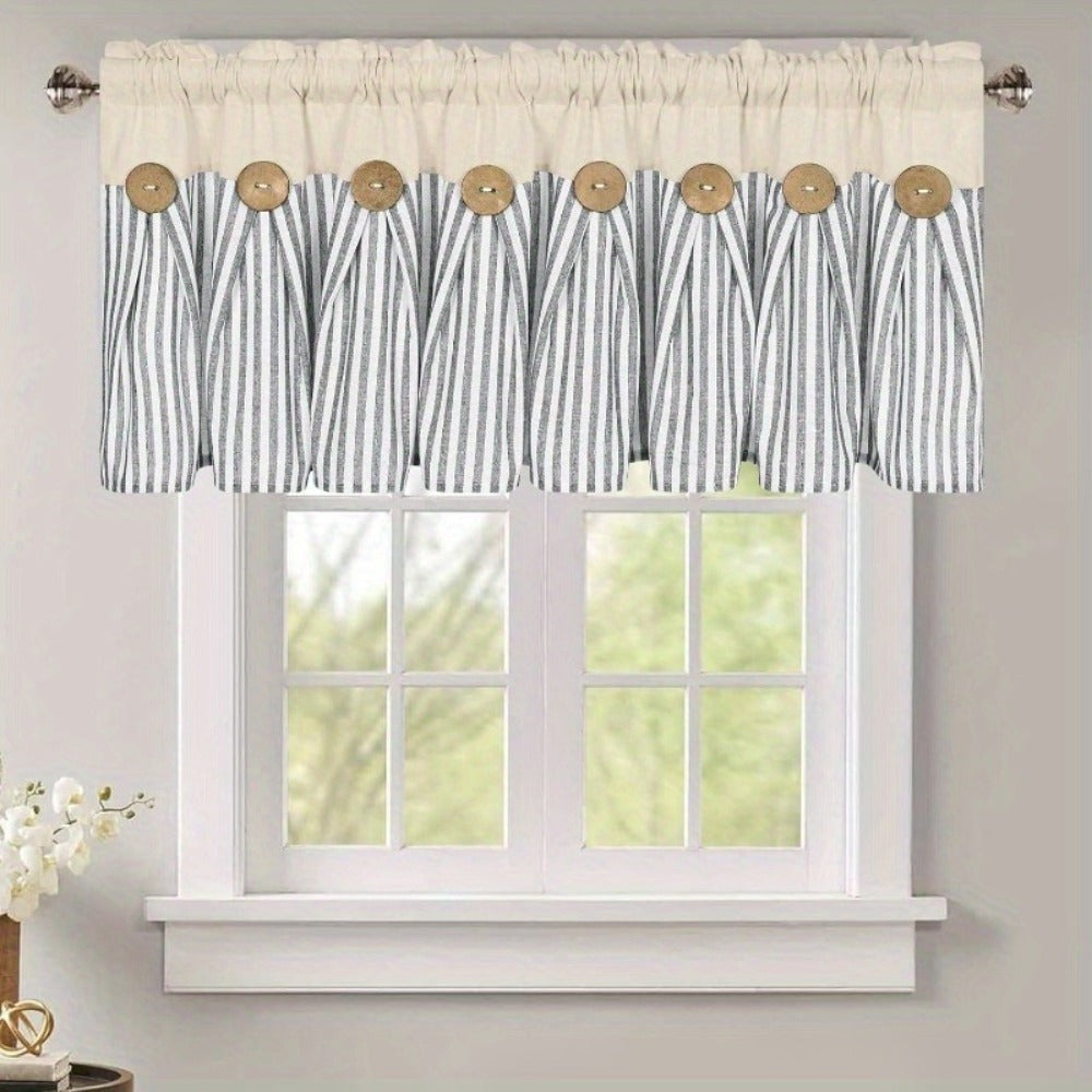 Striped Patchwork Window Curtain Set with Rod-Pocket Top, Six Colors and Five Panel-Count or Size Options