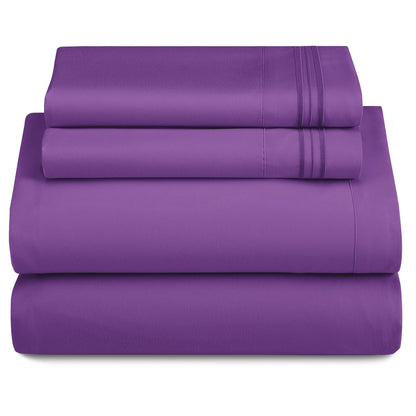 Bed Sheet Set 1800-Series Microfiber with Six Fitted-Sheet Sizes and Twenty Solid Color Choices
