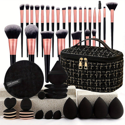 Makeup Brush Set, 47-Piece Cosmetic Kit with Wash Bag, Brush Sleeve, Butterfly Hair Band and Wrist Strap