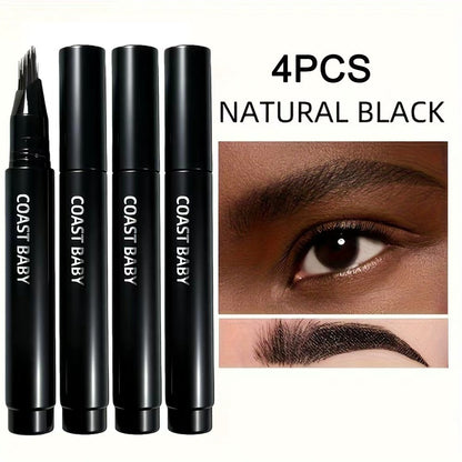 Four-Pack Multi-Fork Tip Eyebrow Pens in Four Color Labels with Capped Bodies and Approx. 11.3 cm Length