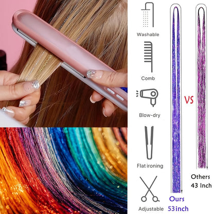 48-Inch Hair Tinsel Extension Kit with 18 Glitter Colors, 7,700 Strands, Micro Beads and Loop Tool